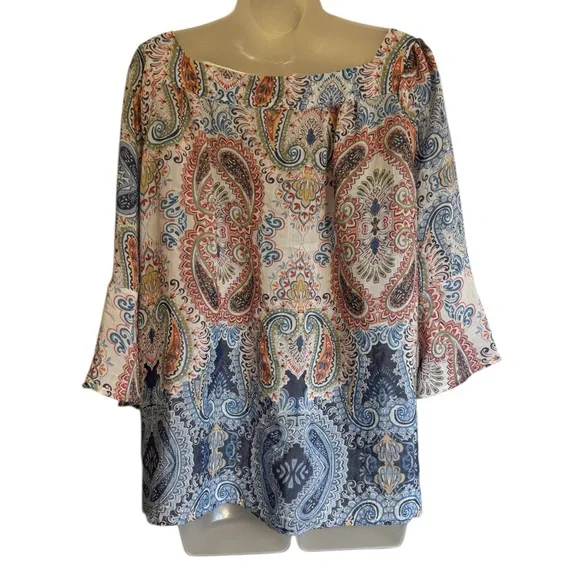 Zac & Rachel Multicolor Paisley Square-Neck Blouse - Picture 4 of 7